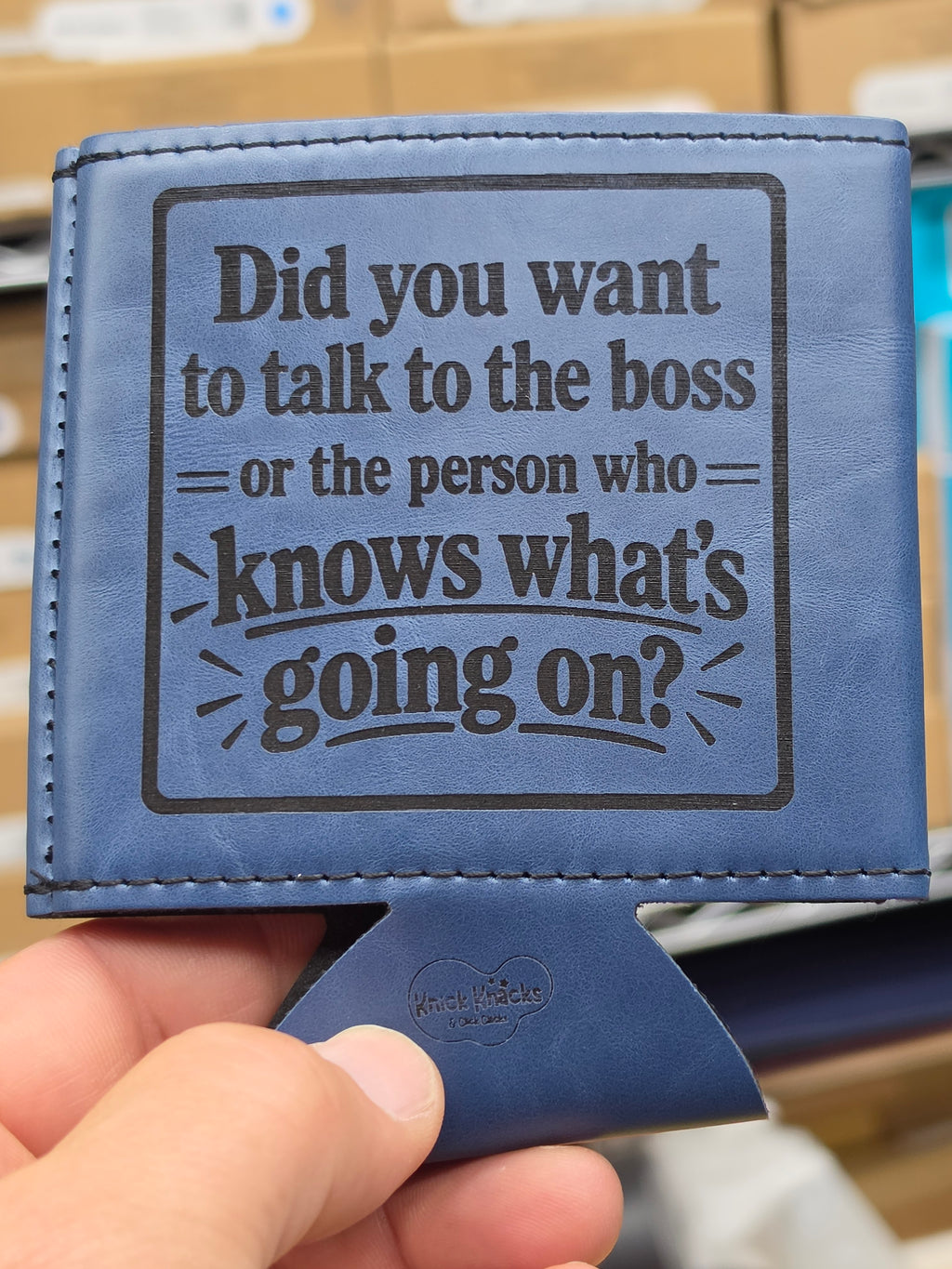 Leatherette Can Holder: Who's in charge?
